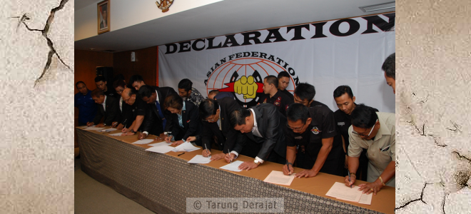 Penandatanganan Deklarasi AFTD oleh delapan federasi nasional Tarung Derajat negara asia tenggara yaitu: Indonesia, Laos, Vietnam, Myanmar, Singapore, Malaysia, Thailand, dan Philippines